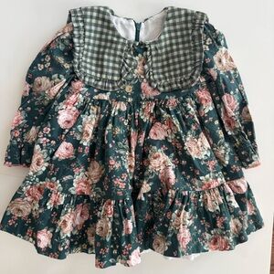 Meraki Made in Spain 18M Floral Long Sleeve Dress with Checkered Collar